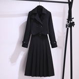 Plus Size Blazer and Midi Skirt Suit Set