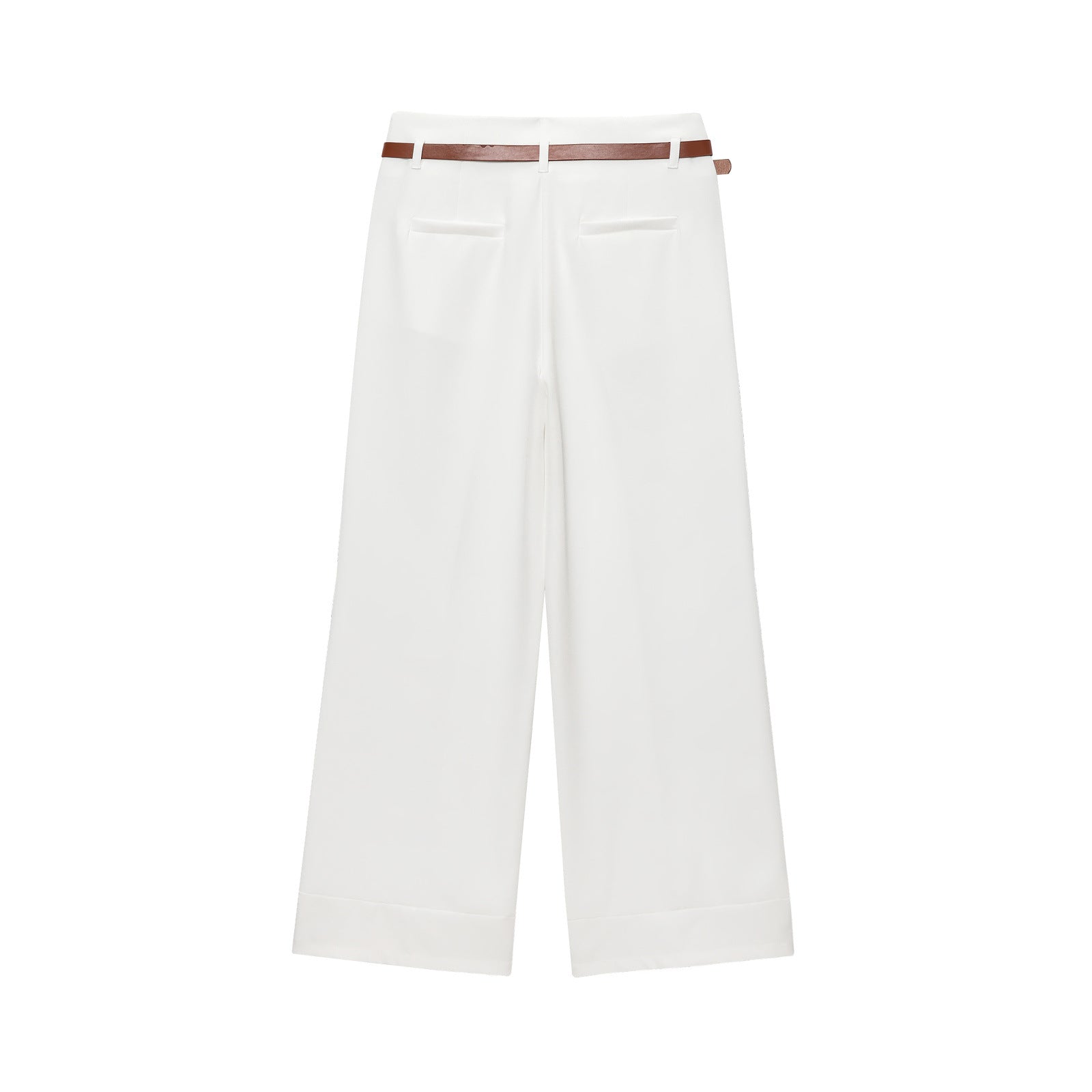 Belted Turn-Up Straight Leg Trousers