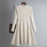 Round Neck A Line Knit Midi Dress