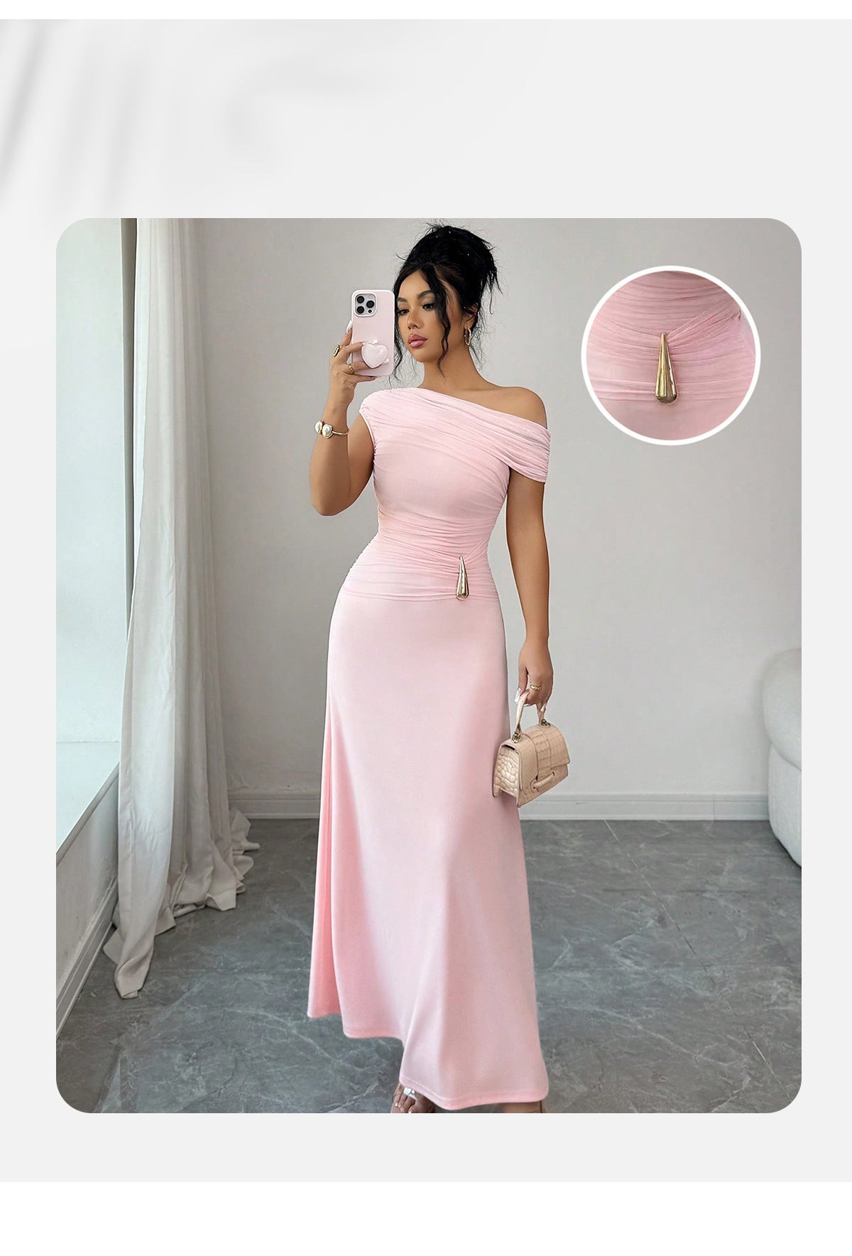 One Shoulder Pleated Maxi Dress