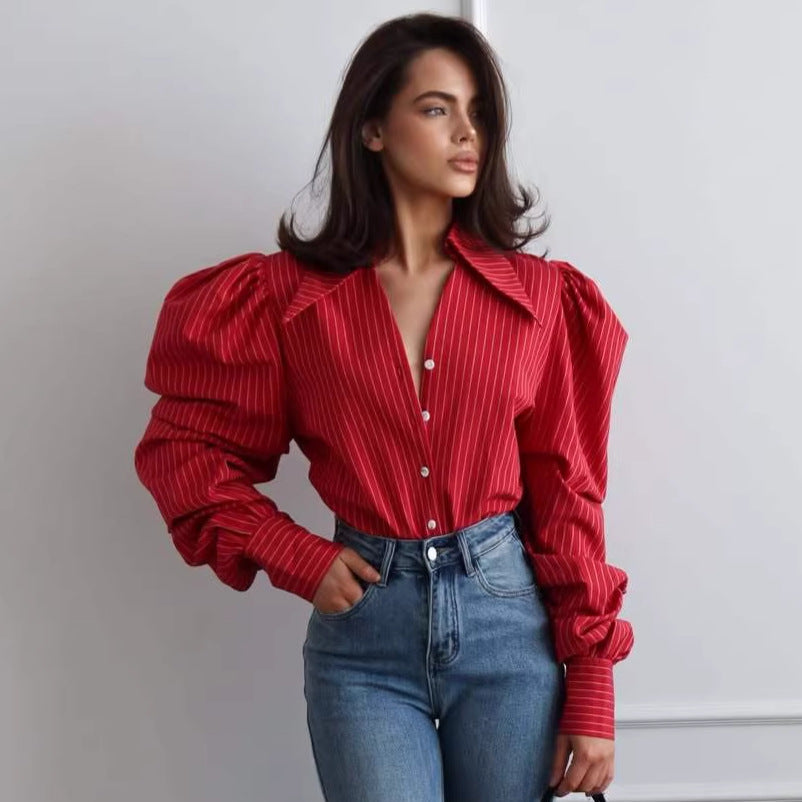 Striped Puff Sleeve Shirt
