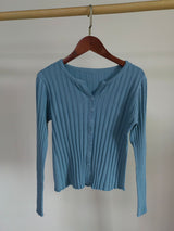 Thick Rib Crew Neck Knit Cardigan