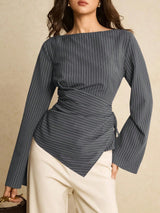 Striped Drawstring Waist Longline Top