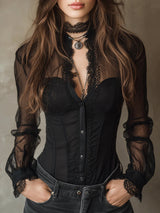 Velvet and Lace Button Top