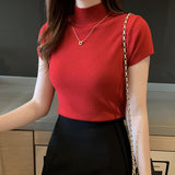 Thin Rib Mock Neck Short Sleeve Knit