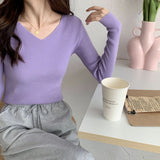 Autumn and winter V-neck knitted long-sleeved slim-fitting tight-fitting warm bottoming shirt top trendy pullover thin sweater women's wholesale