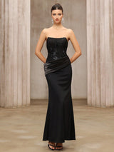 Embroidered Strapless Long Evening Dress