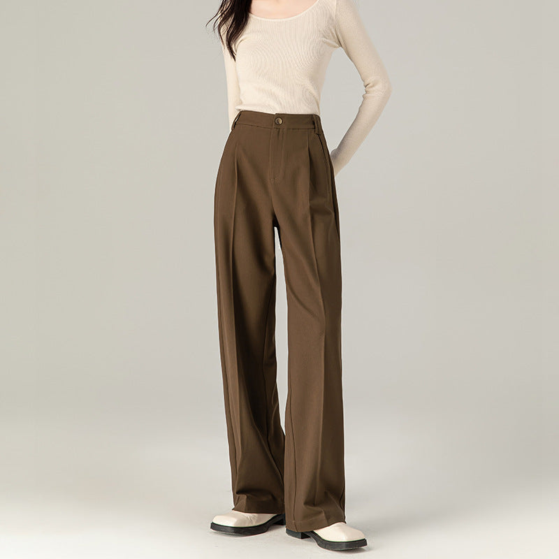 Gray Tencel wool narrow version suit pants 2024 autumn and winter drape loose professional thin wide-leg pants women
