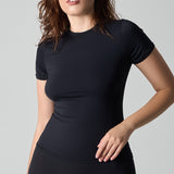 Stretch Nylon Low Neck Short Sleeve Top