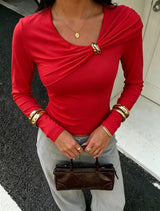 Metal Trim Round Neck Top