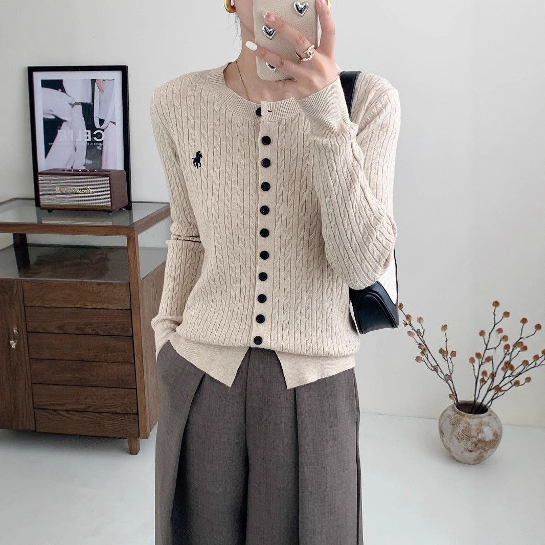 Andy velvet early spring crew neck knitted sweater women's small cardigan with autumn clothes 2025 new spring and autumn sweater jacket