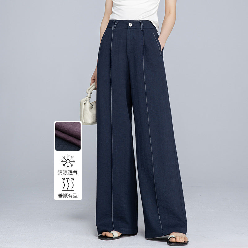 Linen cool wide-leg pants women's summer thin bright line design vertical and thin casual wide-leg pants