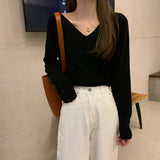 Spring and Autumn 2022 new V-neck bottoming shirt with knitted sweater inside women's loose design sense niche top high sense