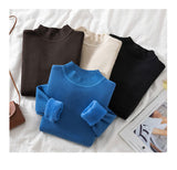 One-piece fleece fleece thickened slim-fit sweater women's autumn and winter mid-neck semi-turtleneck knitted bottoming shirt mink thermal top