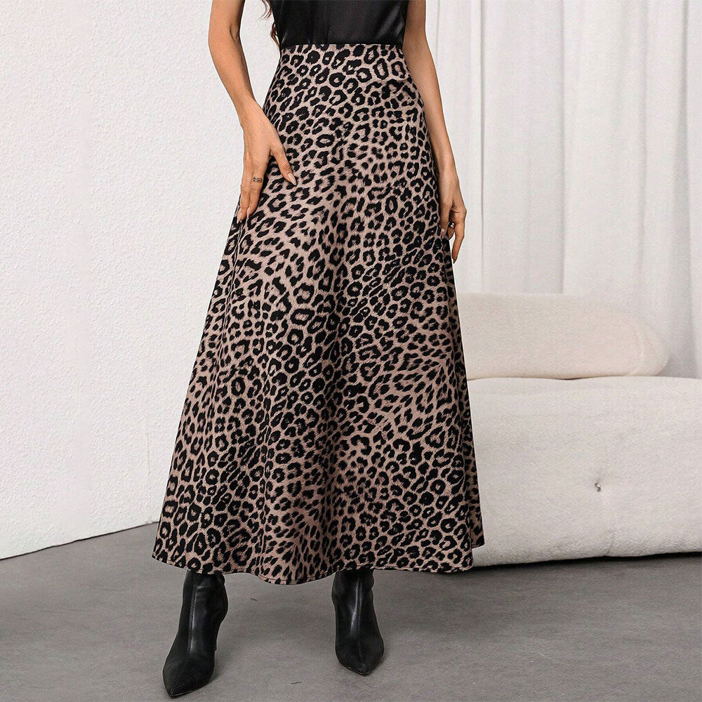 Leopard Print A-Line Midi Skirt