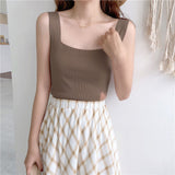 Knitted suspender ice silk small vest women's summer inner with black and white outer bottoming shirt square neck slim top trendy wholesale