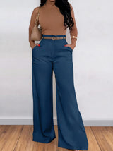 Twill Wide Leg Suit Trousers