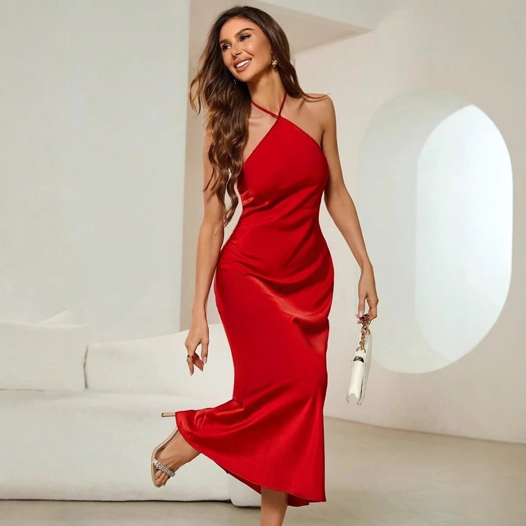 Satin Halter Neck Maxi Dress