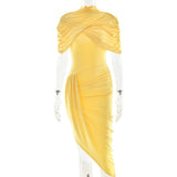 Pleated Maxi Dress with Shawl