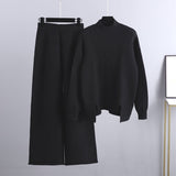 Thick Turtleneck Knit and Wide Leg Set