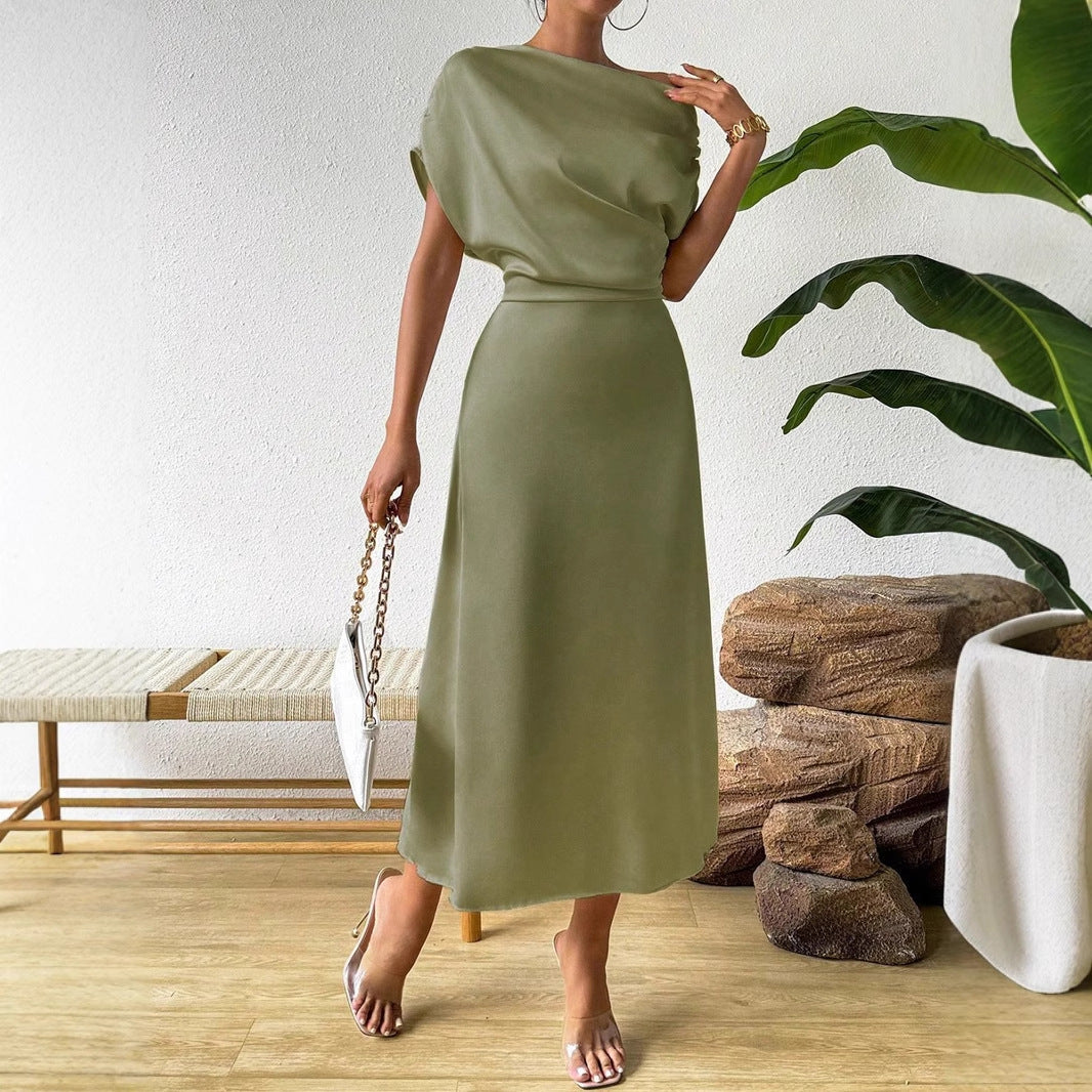 Satin One Shoulder Maxi Dress