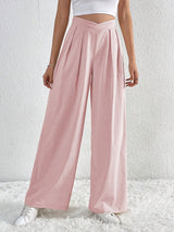 Asymmetric Pleat Wide Leg Trousers