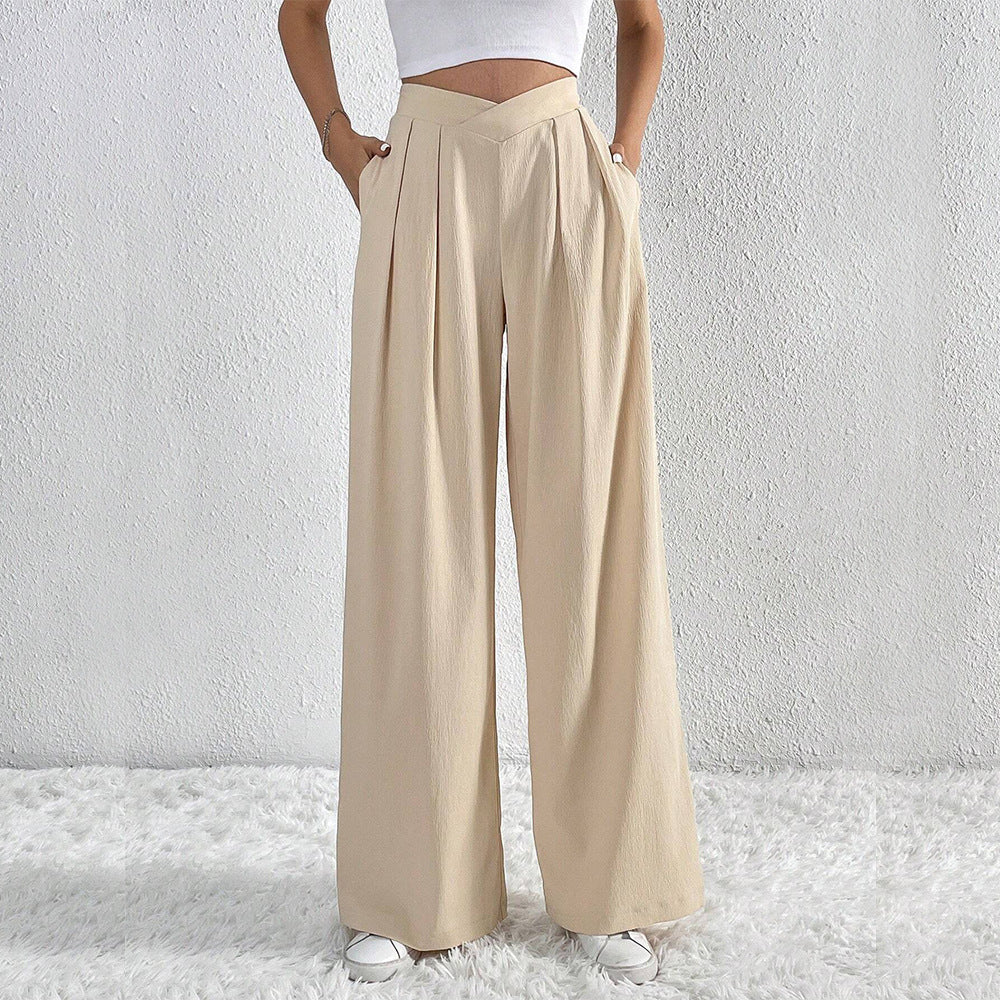 Asymmetric Pleat Wide Leg Trousers