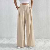 Asymmetric Pleat Wide Leg Trousers