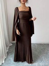 Pleated Lantern Sleeve Maxi Dress