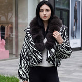 Animal Print Faux Fur Collar Padded Jacket