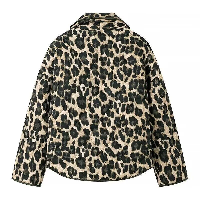 Leopard Print Collarless Jacket