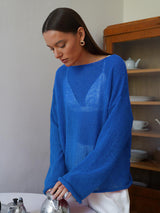 Hollow Charm | Horn Sleeve Hollow-Out Knitted Pullover Top