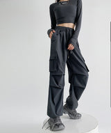 Drawstring Wide Leg Cargo Trousers