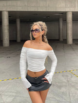 Off Shoulder Mesh Flare Sleeve Top
