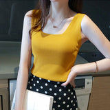 Knitted suspender ice silk small vest women's summer inner with black and white outer bottoming shirt square neck slim top trendy wholesale