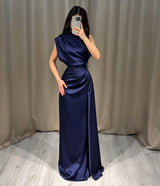 Satin Ruched Waist Sleeveless Maxi Dress