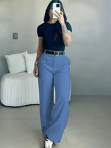 Draped High Waist Wide Leg Trousers