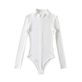 Zip Stand Collar Cropped Long Sleeve Top