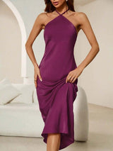 Satin Halter Neck Maxi Dress