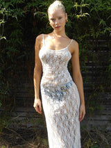 Sheer Lace Backless Midi Dress