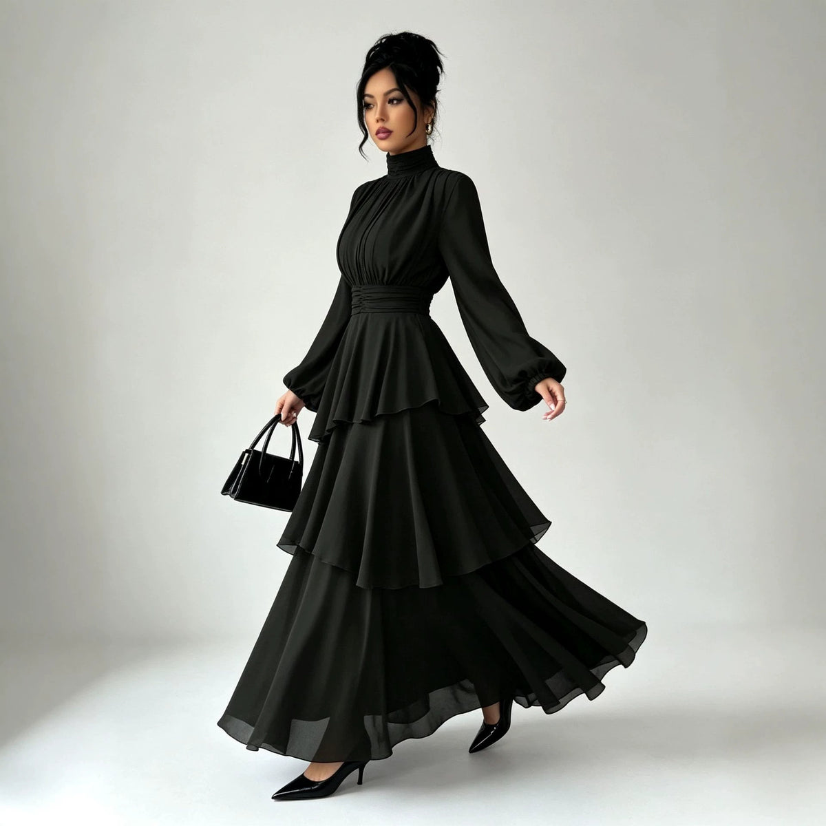 Ruffle Tier Long Sleeve Maxi Dress
