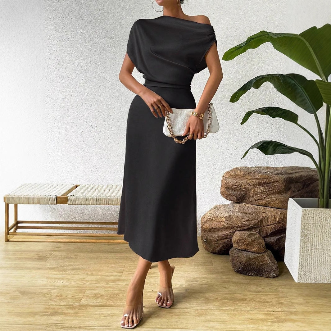 Satin One Shoulder Maxi Dress
