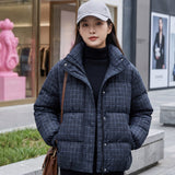 Checked High Neck Padded Winter Jacket