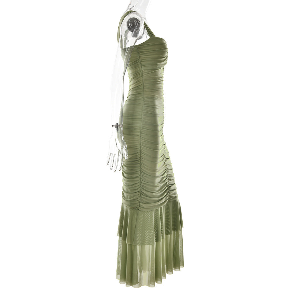 Spring and summer sling stitching dress tight pleated fishtail dress - Negative Apparel