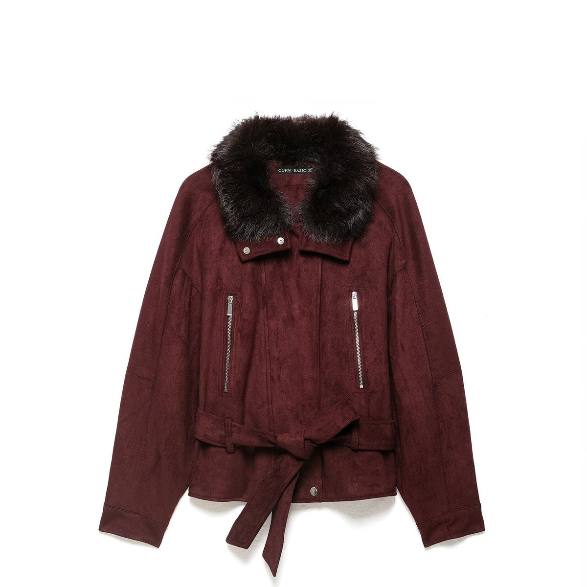 Faux Fur Collar Zip Jacket