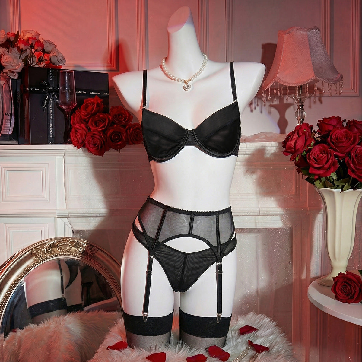 Mesh Bra Set with Thigh Highs