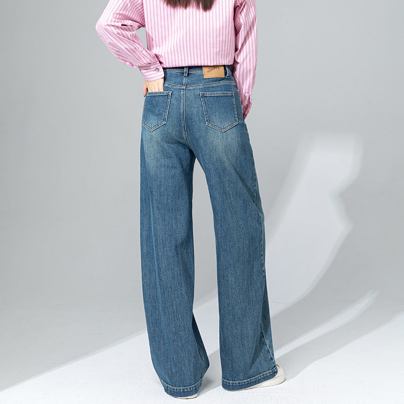 2025 spring new deconstruction split jeans high waist design sense thin wide leg pants casual trousers