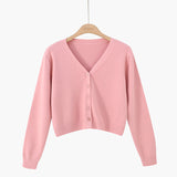 Fluffy Knit Cropped V Neck Cardigan