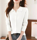 Polo Collar Button Front Knit Cardigan