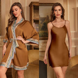 The Luxe Harmony | Women's Satin Chiffon Robe & Suspender Chemise Two-Piece Set
